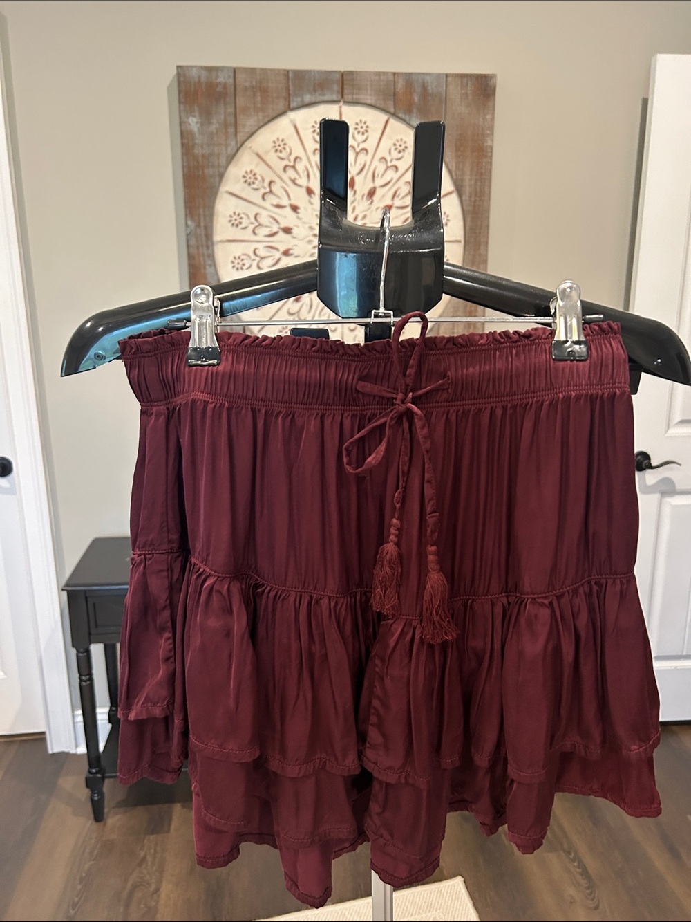 aerie Burgundy Tiered Mini Skirt/ No shorts under, a true skirt!!